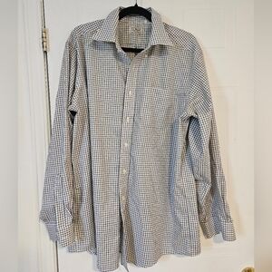 L.L. BEAN MENS Large BUTTON UP SHIRT white blue PLAID LONG SLEEVE COTTON